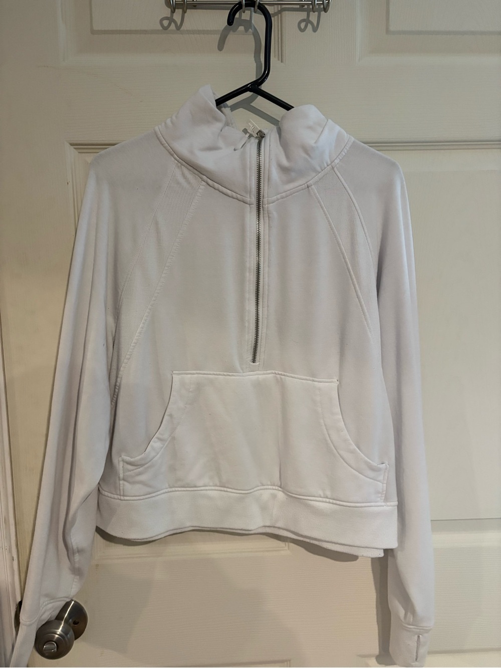 Danskin White Half-Zip Kangaroo Pocket Pullover